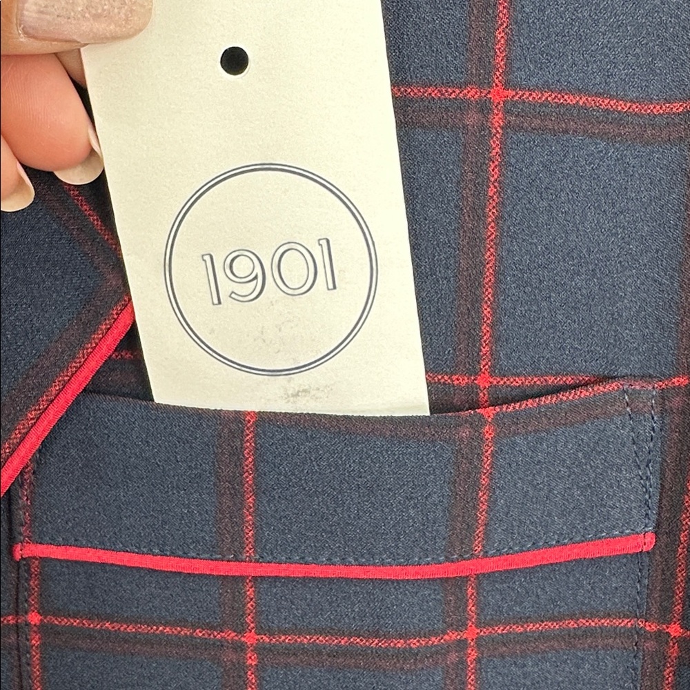 1901 Nordstrom Navy Blue Red Windowpane Plaid Longline Blazer dress Piping L - Picture 7 of 10